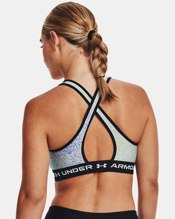 Soutien-gorge de sport UA Mid Print à bretelles croisées pour femme, Gray, pdpMainDesktop image number 1